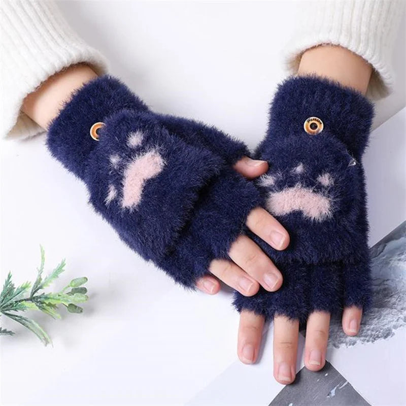 Soft Women’s Fingerless Mittens - Minky Foldover, Winter Blue - Tophatter Daily Deals