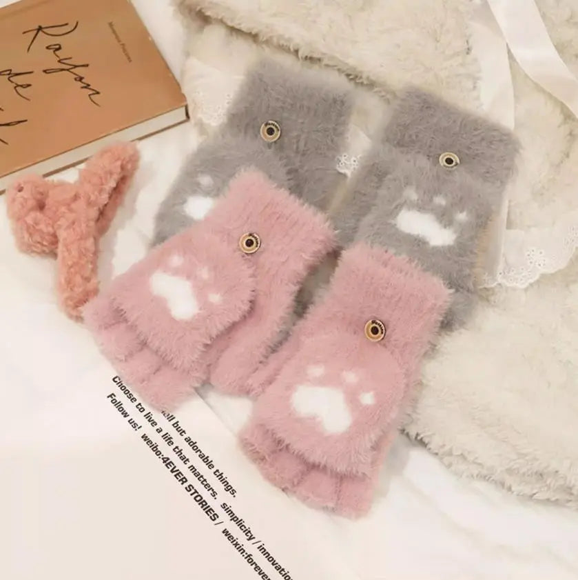 Soft Women’s Fingerless Mittens - Minky Foldover, Winter - Tophatter Daily Deals