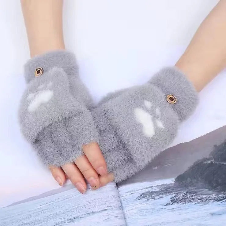 Soft Women’s Fingerless Mittens - Minky Foldover, Winter - Tophatter Daily Deals