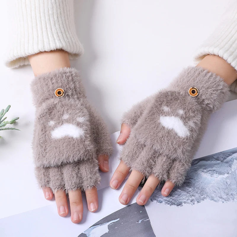 Soft Women’s Fingerless Mittens - Minky Foldover, Winter Khaki - Tophatter Daily Deals