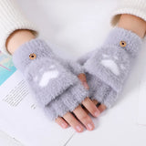 Soft Women’s Fingerless Mittens - Minky Foldover, Winter Light gray - Tophatter Daily Deals