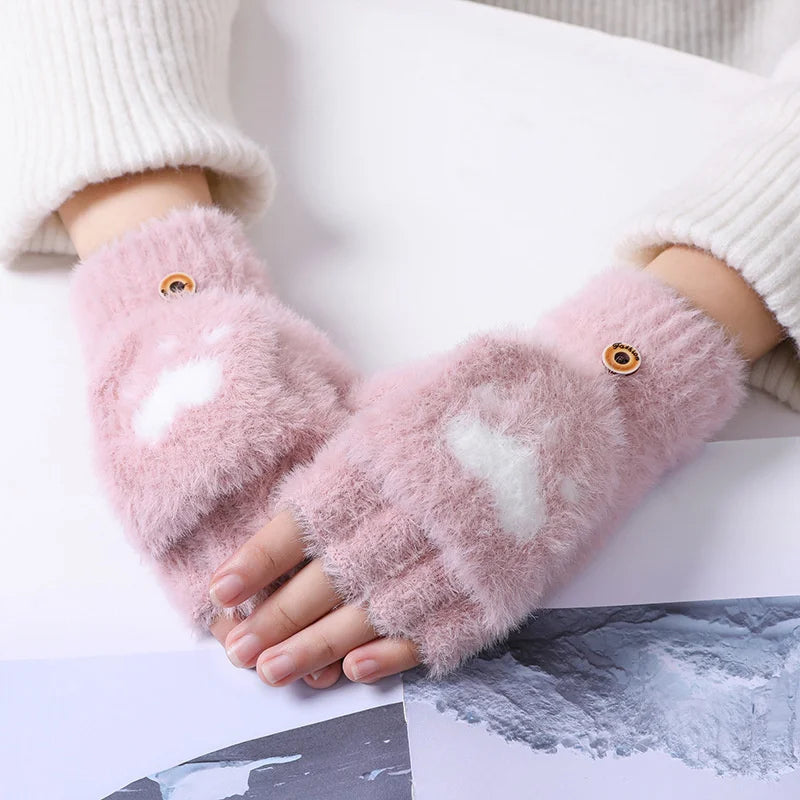 Soft Women’s Fingerless Mittens - Minky Foldover, Winter Pink - Tophatter Daily Deals