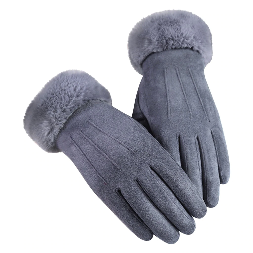 Windproof Womens Gloves - Touchscreen Faux Suede, Winter Gray - Tophatter Daily Deals