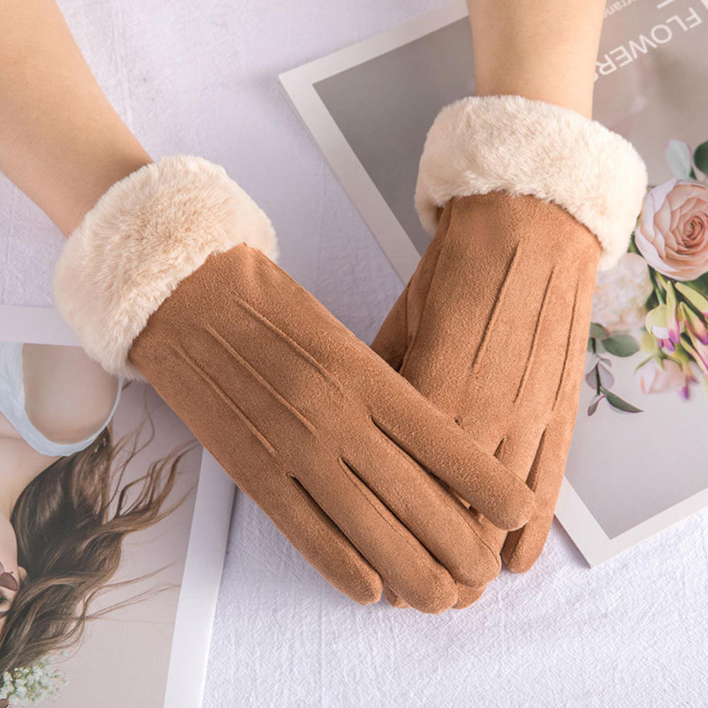 Windproof Womens Gloves - Touchscreen Faux Suede, Winter Coffee - Tophatter Daily Deals