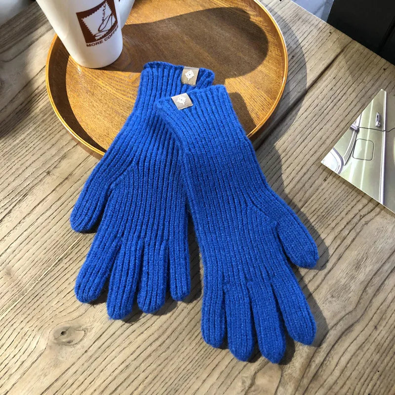 Warm Women Gloves - Ribbed Full Finger, Cotton Blend Blue - Tophatter Daily Deals