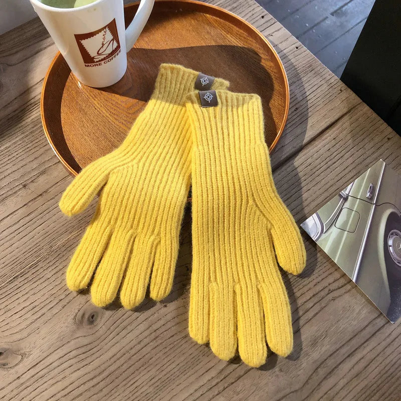 Warm Women Gloves - Ribbed Full Finger, Cotton Blend Yellow - Tophatter Daily Deals