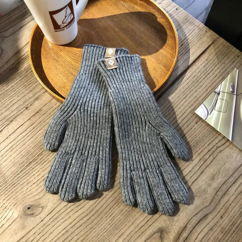 Warm Women Gloves - Ribbed Full Finger, Cotton Blend Gray - Tophatter Daily Deals