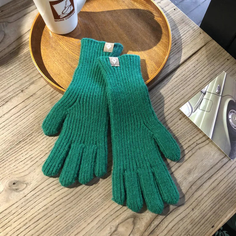 Warm Women Gloves - Ribbed Full Finger, Cotton Blend Green - Tophatter Daily Deals