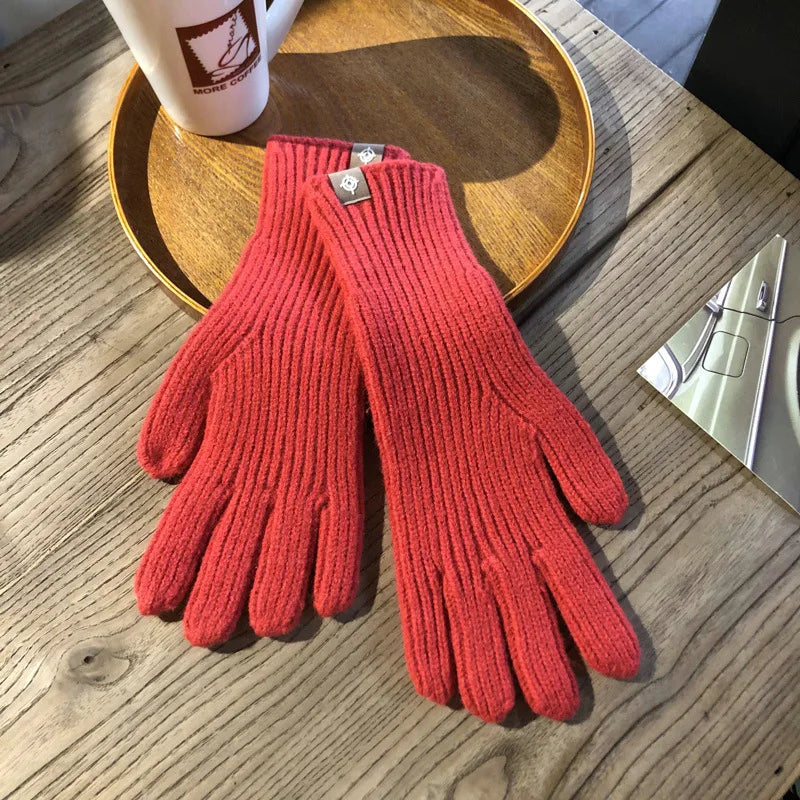 Warm Women Gloves - Ribbed Full Finger, Cotton Blend Rood - Tophatter Daily Deals
