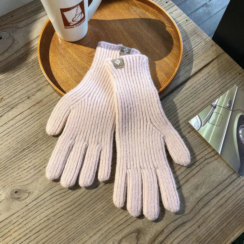 Warm Women Gloves - Ribbed Full Finger, Cotton Blend Pink - Tophatter Daily Deals