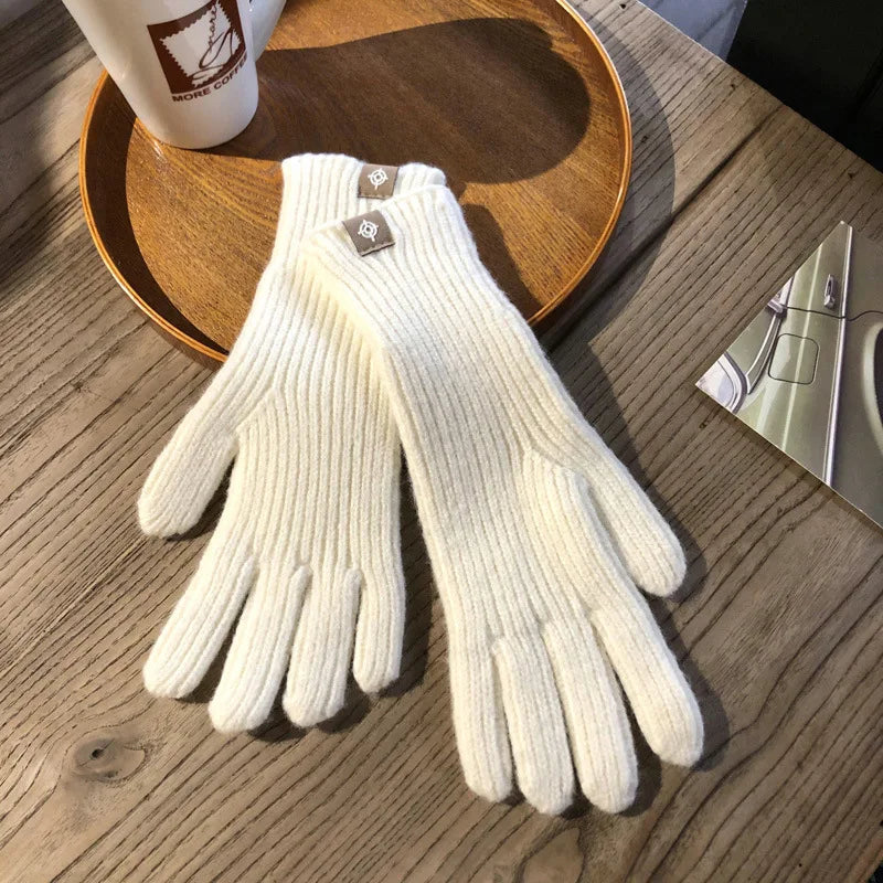 Warm Women Gloves - Ribbed Full Finger, Cotton Blend Wit - Tophatter Daily Deals