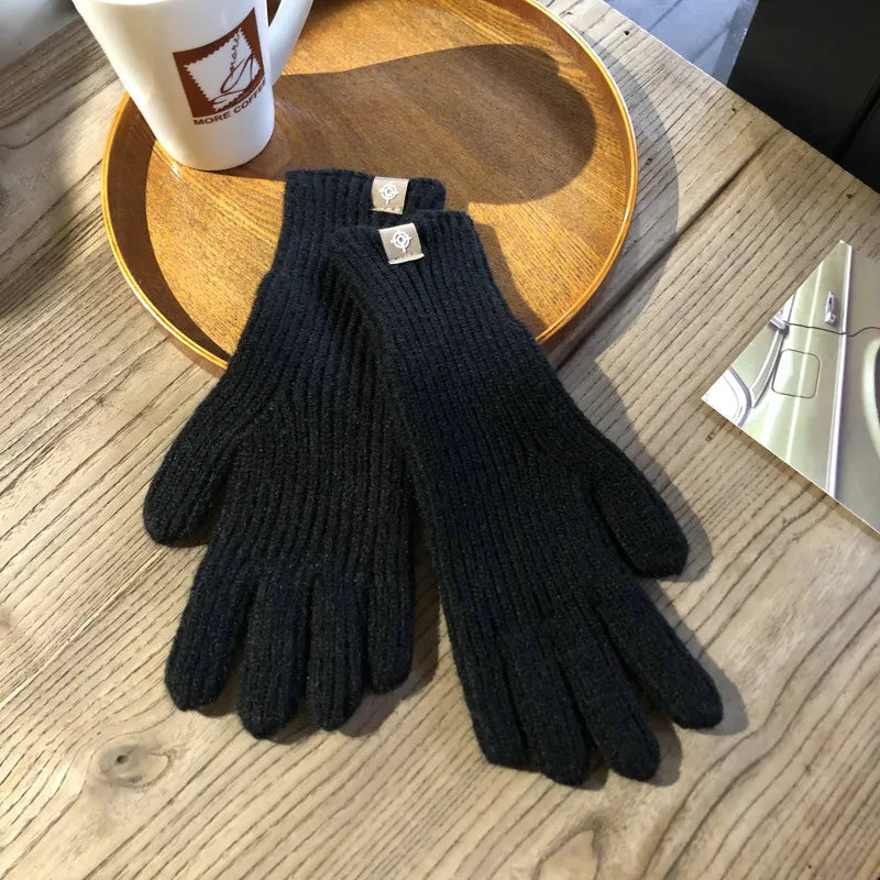 Warm Women Gloves - Ribbed Full Finger, Cotton Blend Black - Tophatter Daily Deals