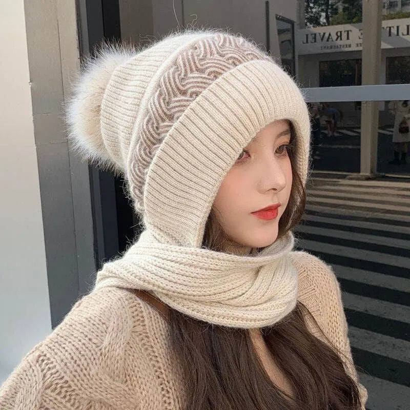 Warm Women Winter Hat And Scarf Set - Slouchy Beanie, Wool Beige - Tophatter Daily Deals