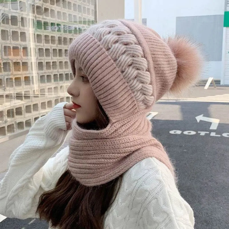 Warm Women Winter Hat And Scarf Set - Slouchy Beanie, Wool Pink - Tophatter Daily Deals