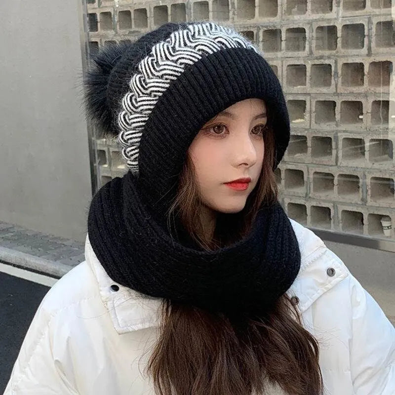 Warm Women Winter Hat And Scarf Set - Slouchy Beanie, Wool Black - Tophatter Daily Deals