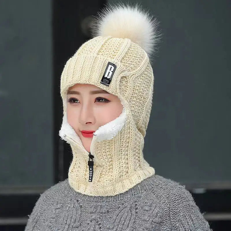 Warm Women's Knitted Balaclava - Ribbed Cotton Blend Beige - Tophatter Daily Deals