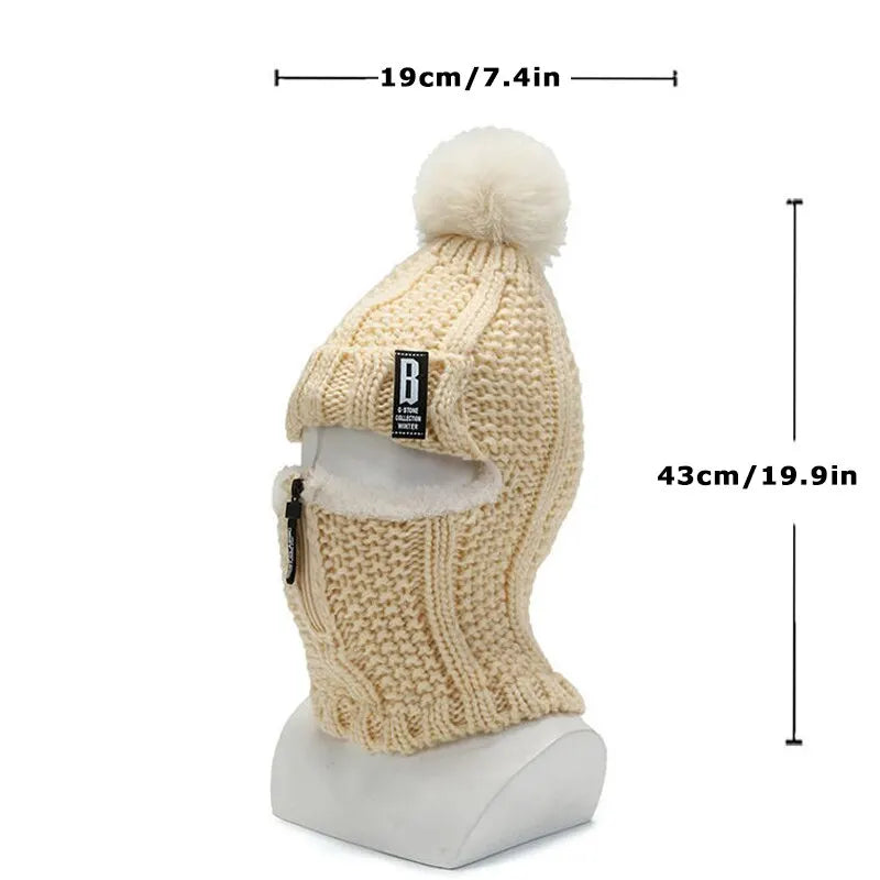 Warm Women's Knitted Balaclava - Ribbed Cotton Blend - Tophatter Daily Deals