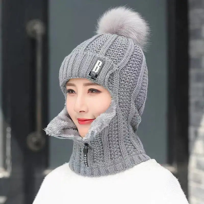 Warm Women's Knitted Balaclava - Ribbed Cotton Blend Gray - Tophatter Daily Deals