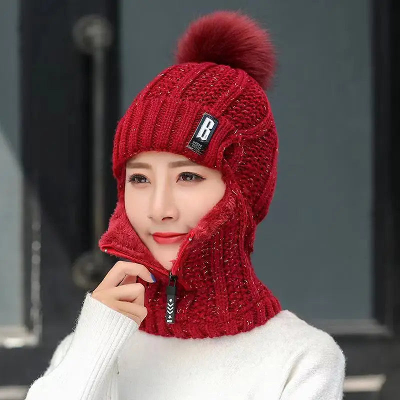 Warm Women's Knitted Balaclava - Ribbed Cotton Blend Rood - Tophatter Daily Deals