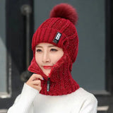 Warm Women's Knitted Balaclava - Ribbed Cotton Blend Rood - Tophatter Daily Deals