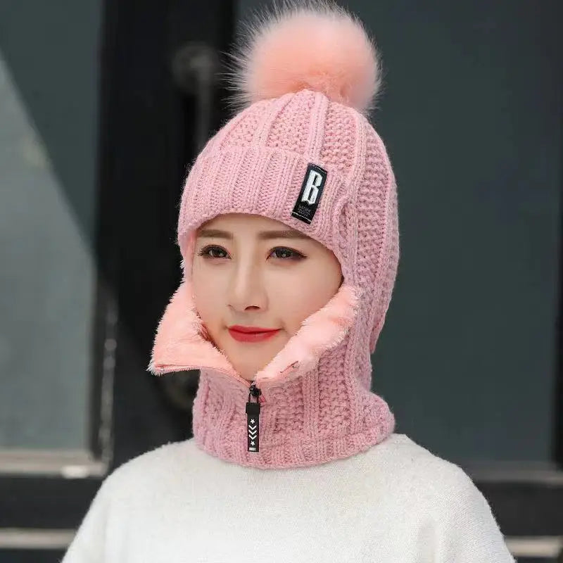 Warm Women's Knitted Balaclava - Ribbed Cotton Blend Pink - Tophatter Daily Deals