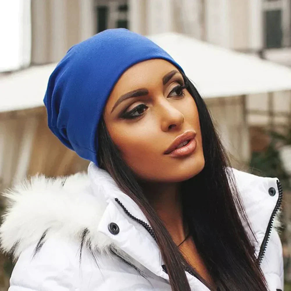 Soft Cozy Womens Beanie - Slouch Back, Cotton Blend, Winter Blue - Tophatter Daily Deals