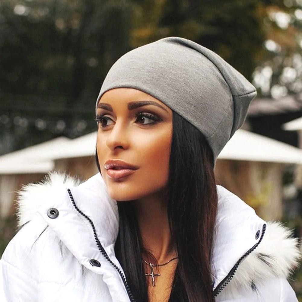 Soft Cozy Womens Beanie - Slouch Back, Cotton Blend, Winter Light gray - Tophatter Daily Deals