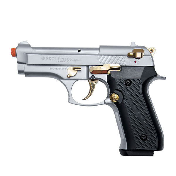 EKOL FIRAT V92F Compact Nickel with Gold Fittings - 9mm Front Firing Blank Gun - Tophatter's Weapons'N'Deals Blank Firing Replica Guns - Tophatter Daily Deals