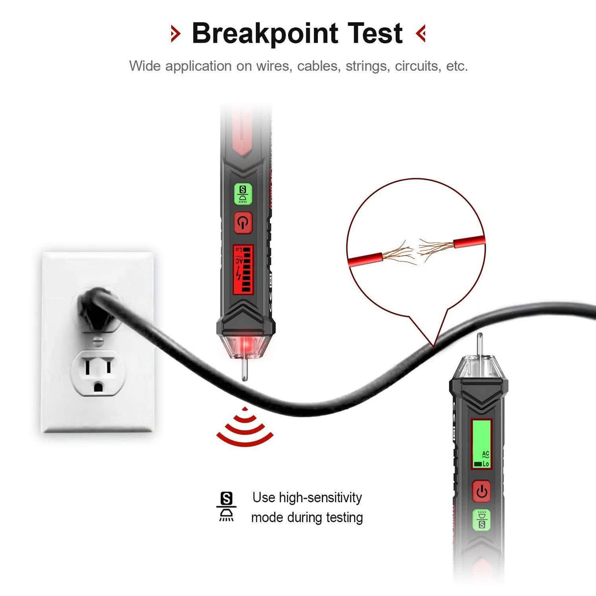 Non-Contact Voltage Tester with Dual Range AC 12V-1000V/48V-1000V Home Improvement - Tophatter Daily Deals