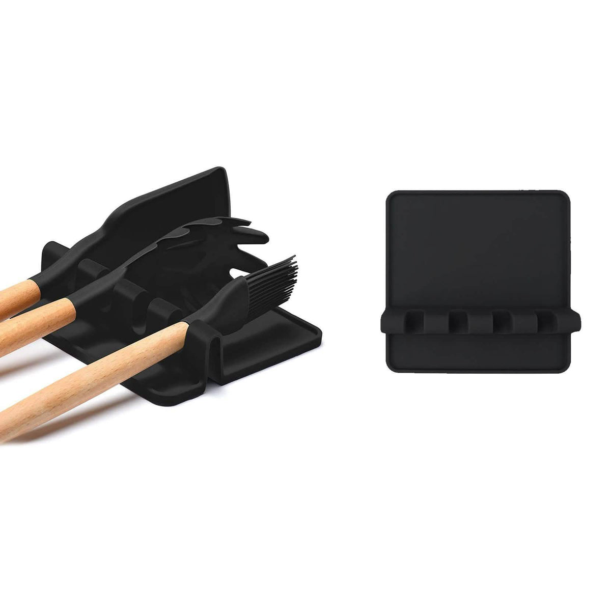 Non-Slip Heat Resistant Silicone Multiple Utensil Rest with Drip Pad Black Kitchen Tools & Gadgets - Tophatter Daily Deals