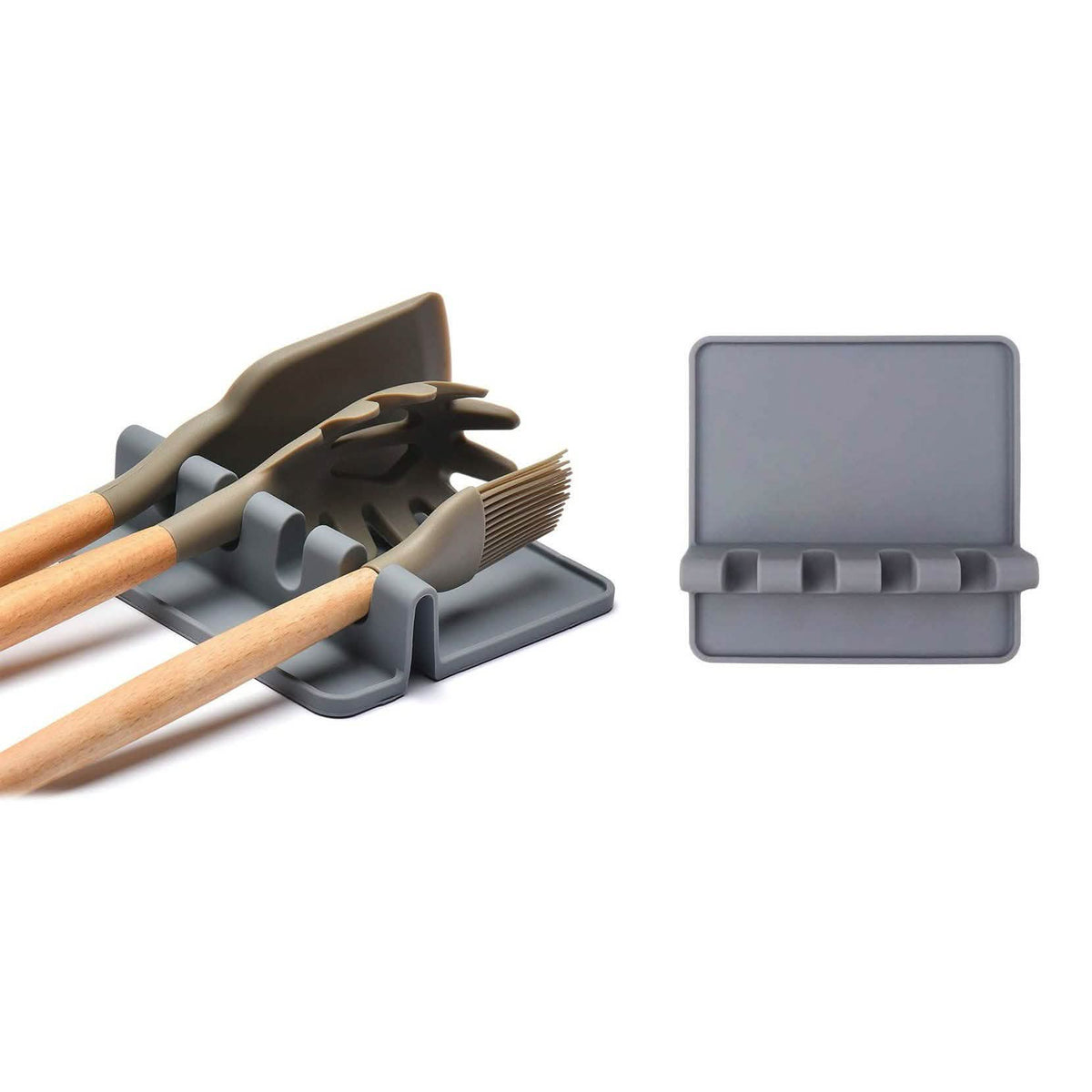 Non-Slip Heat Resistant Silicone Multiple Utensil Rest with Drip Pad Gray Kitchen Tools & Gadgets - Tophatter Daily Deals
