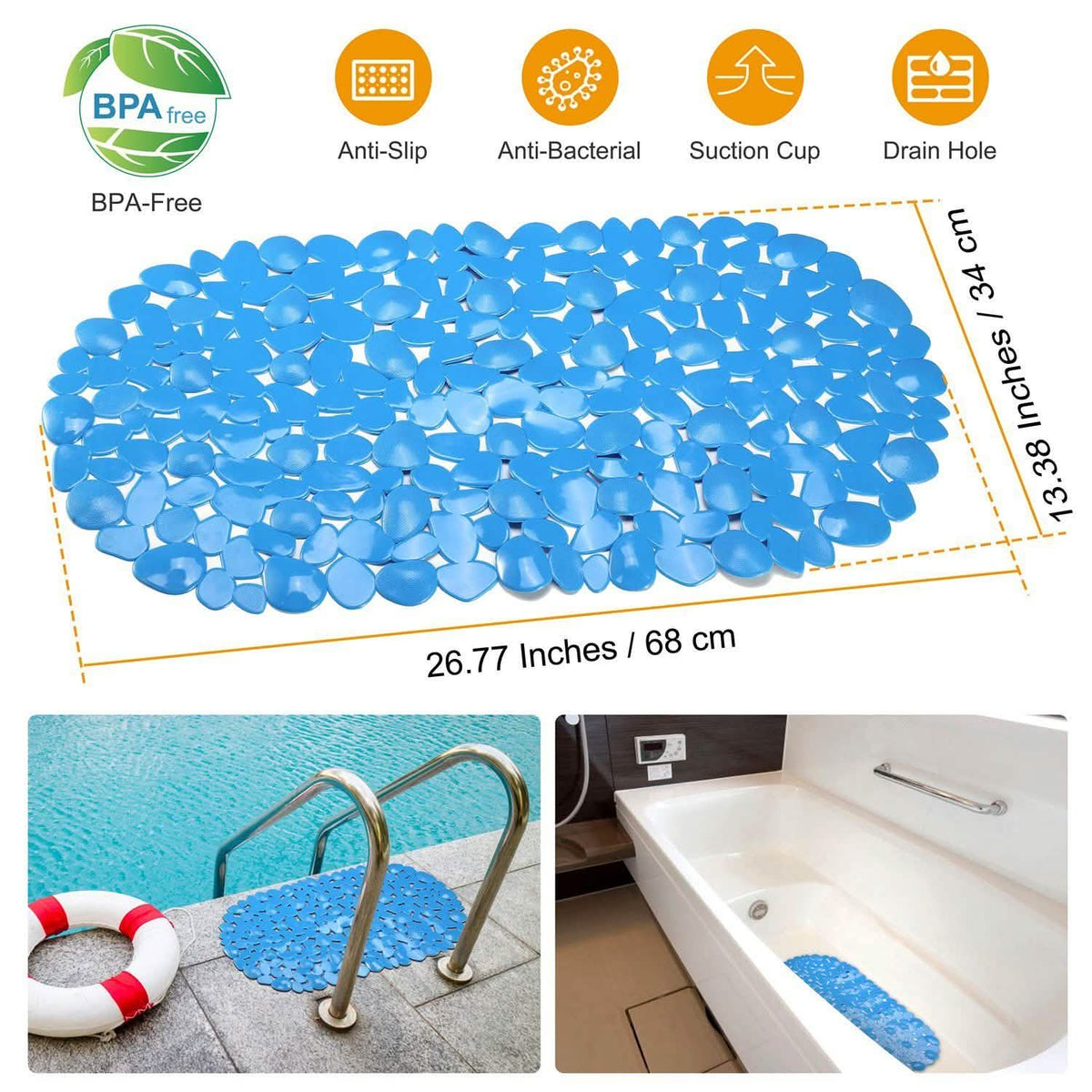 Non-Slip Massage Pebble Bath Mat Bath - Tophatter Daily Deals