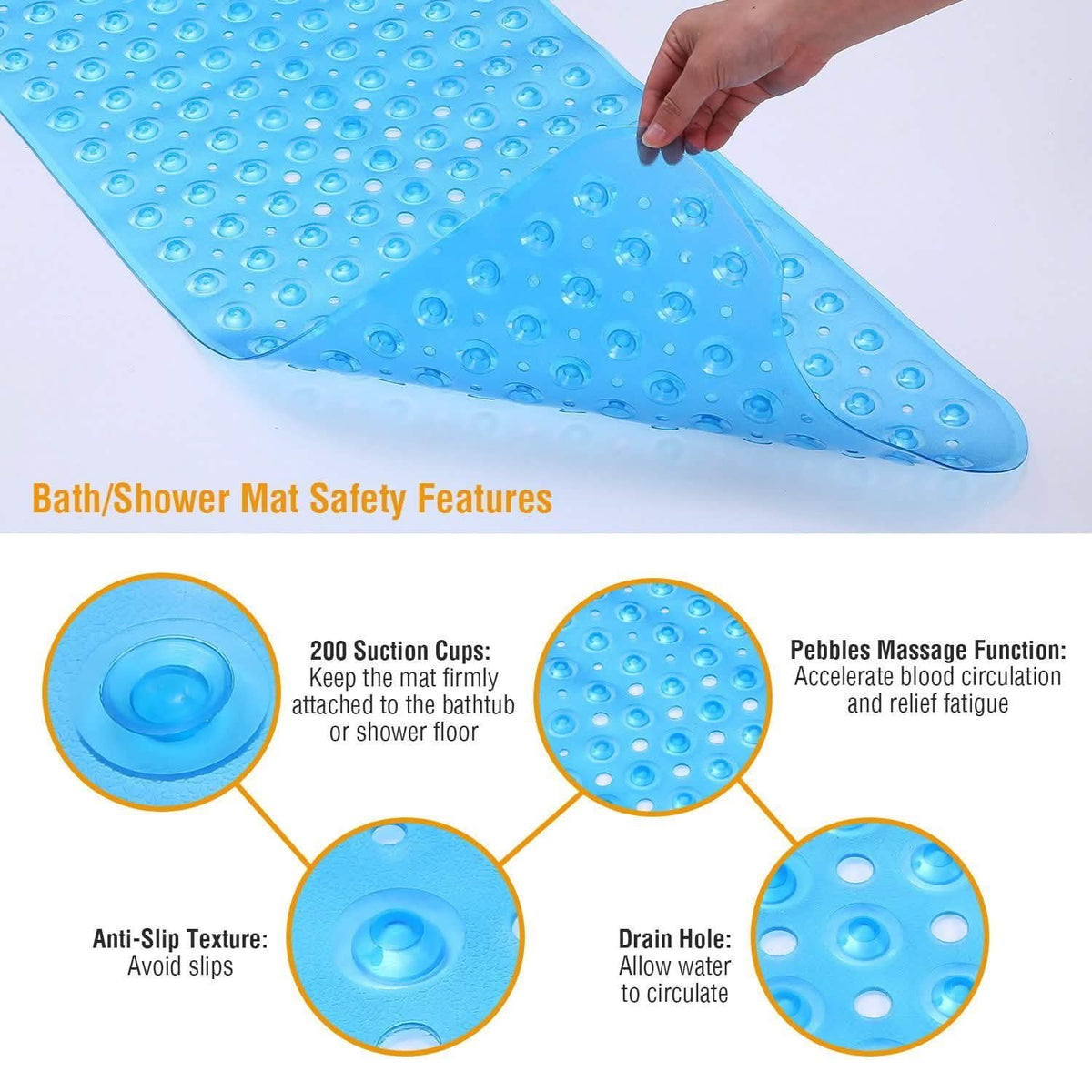 Non Slip Shower Mat Massage Anti-Bacterial with Suction Cups Bath - Tophatter Daily Deals