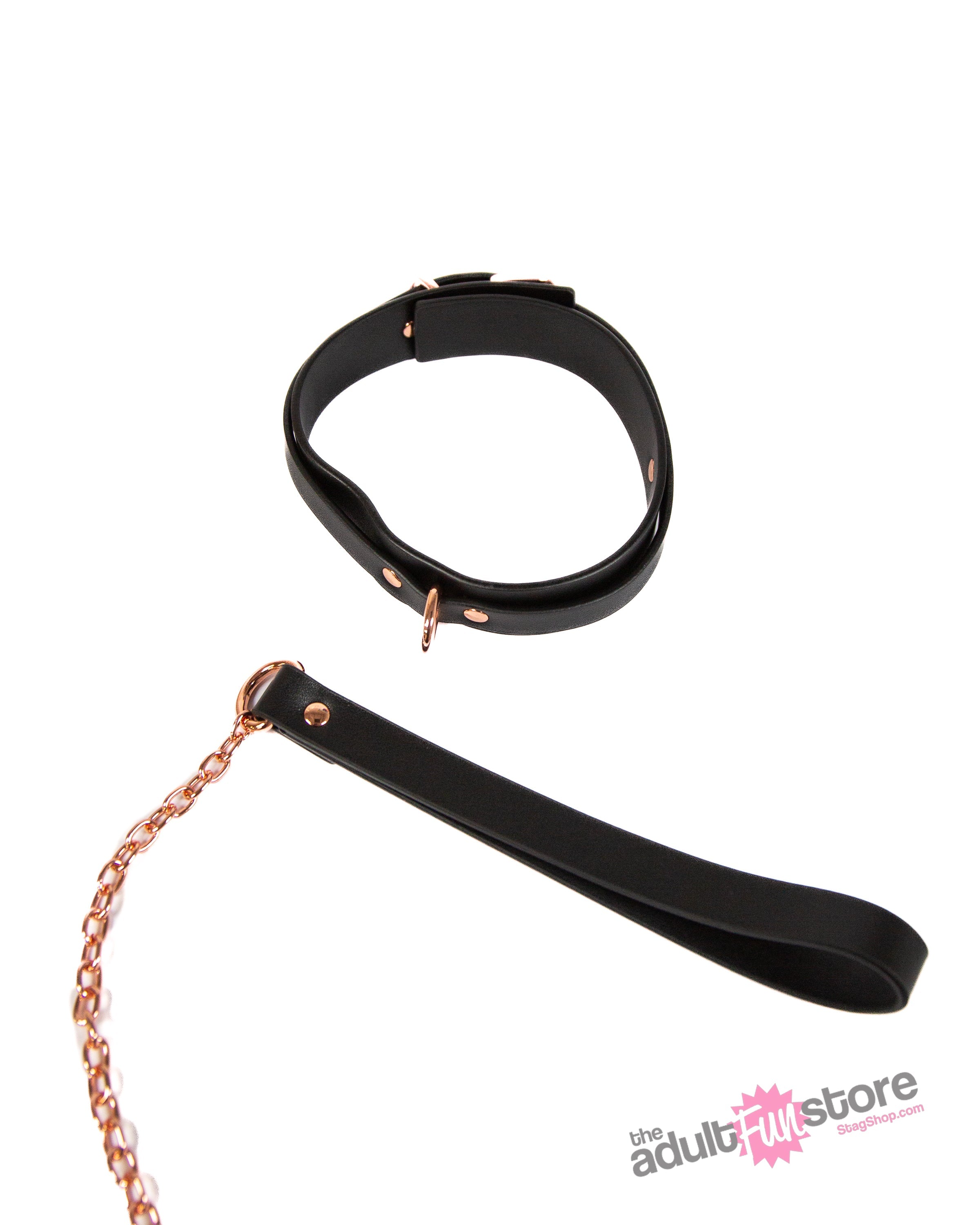 NS Novelties - Bondage Couture - Collar and Leash - Black/Rose Gold BDSM - Tophatter Daily Deals