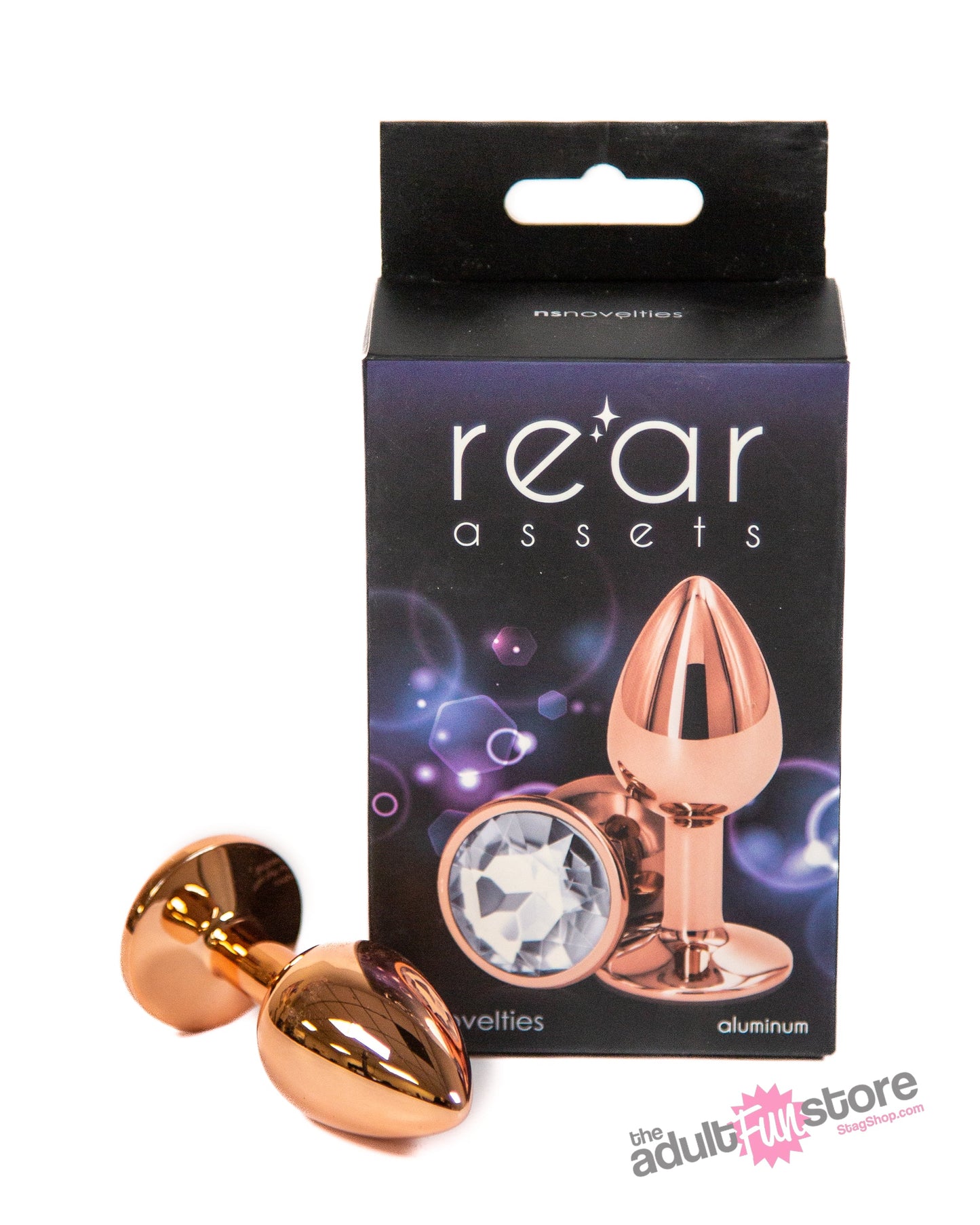 NS Novelties - Rear Assets - Aluminum Butt Plug - Rose Gold/Clear - 2.75 Inch Sex Toy - Tophatter Daily Deals