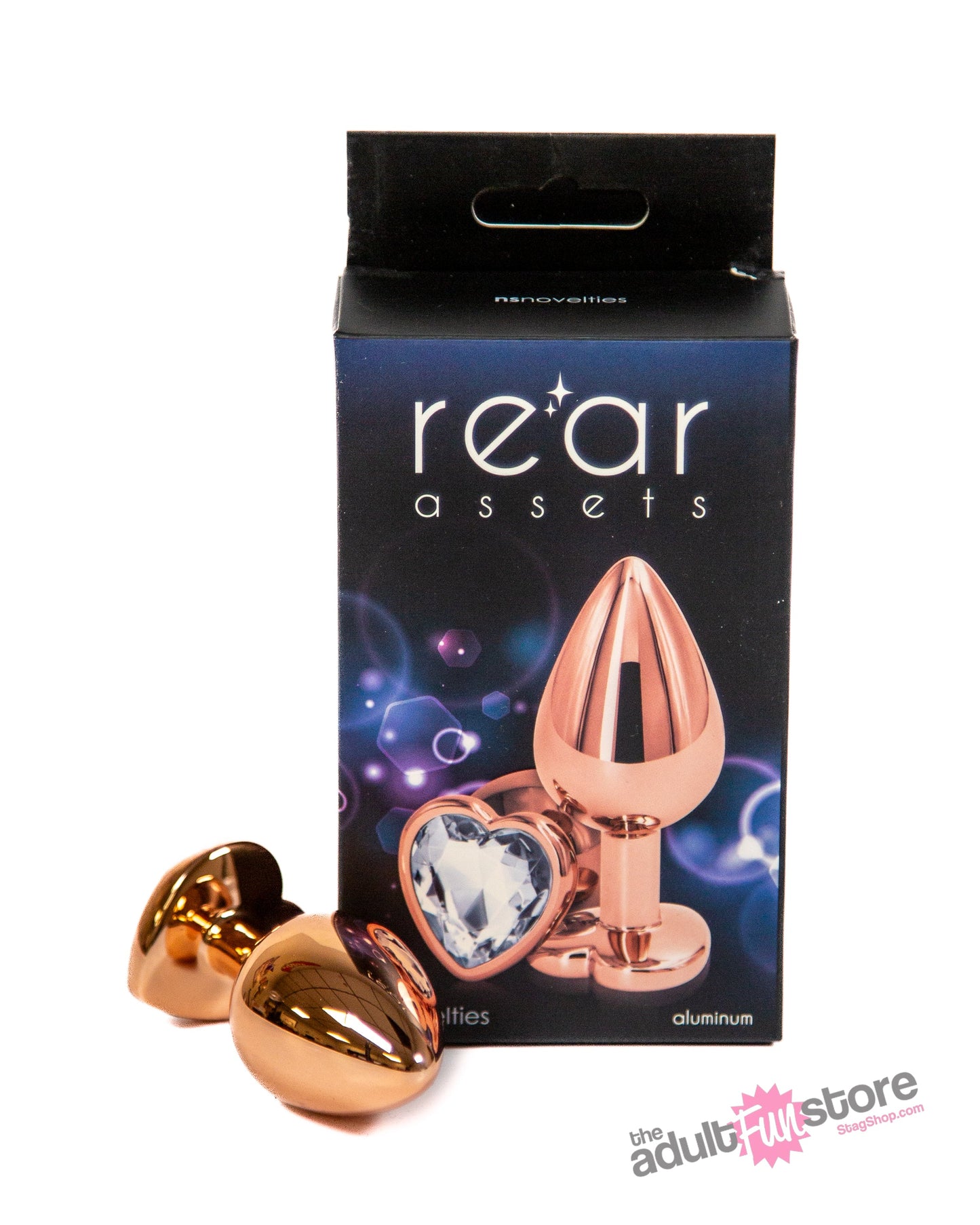 NS Novelties - Rear Assets - Aluminum Heart Butt Plug - Rose Gold/Clear - 3.25 Inch Sex Toy - Tophatter Daily Deals