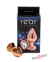 NS Novelties - Rear Assets - Aluminum Heart Butt Plug - Rose Gold/Clear - 3.25 Inch Sex Toy - Tophatter Daily Deals