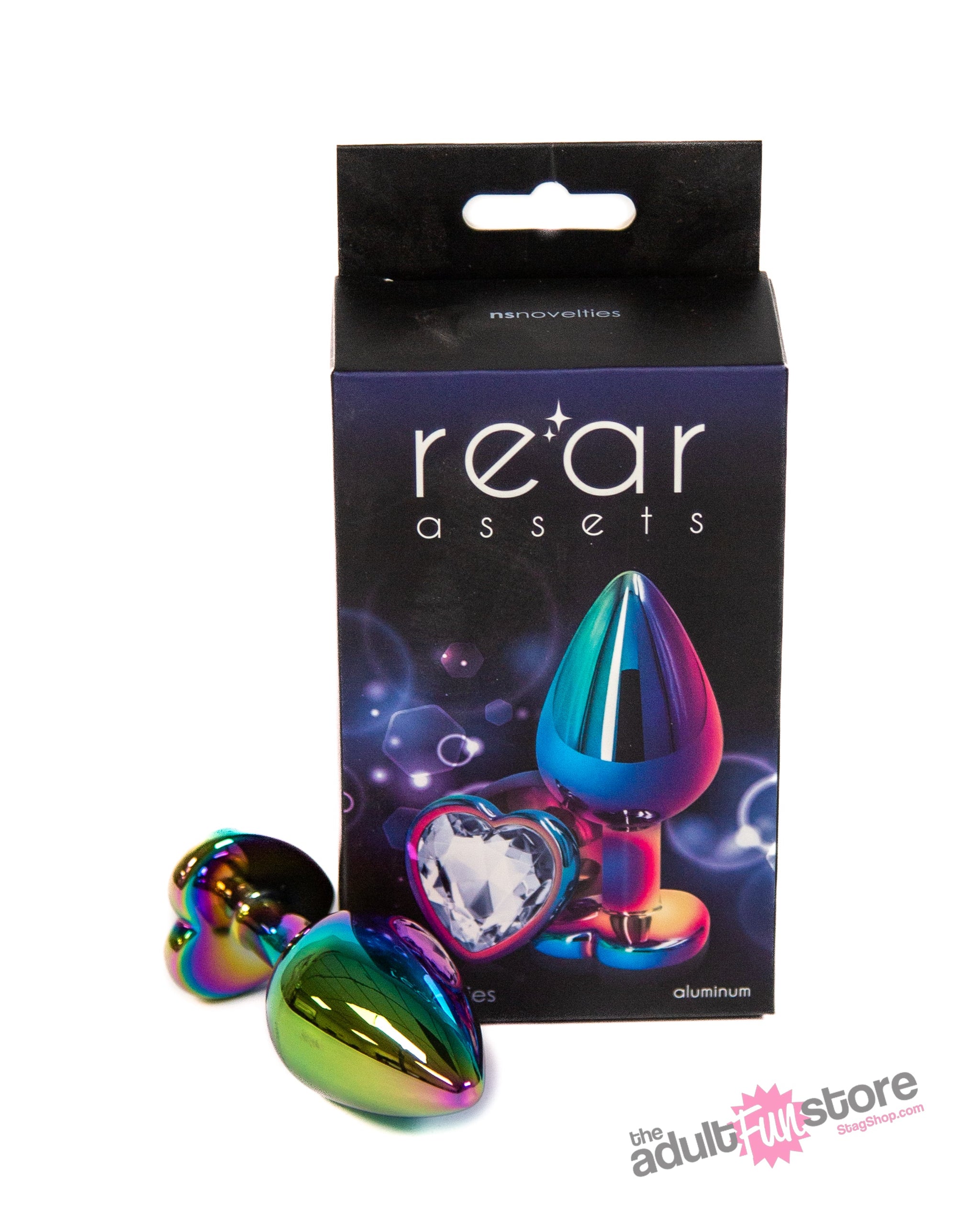 NS Novelties - Rear Assets - Aluminum Heart Butt Plug - Multicolour/Clear - 3.25 Inch Sex Toy - Tophatter Daily Deals
