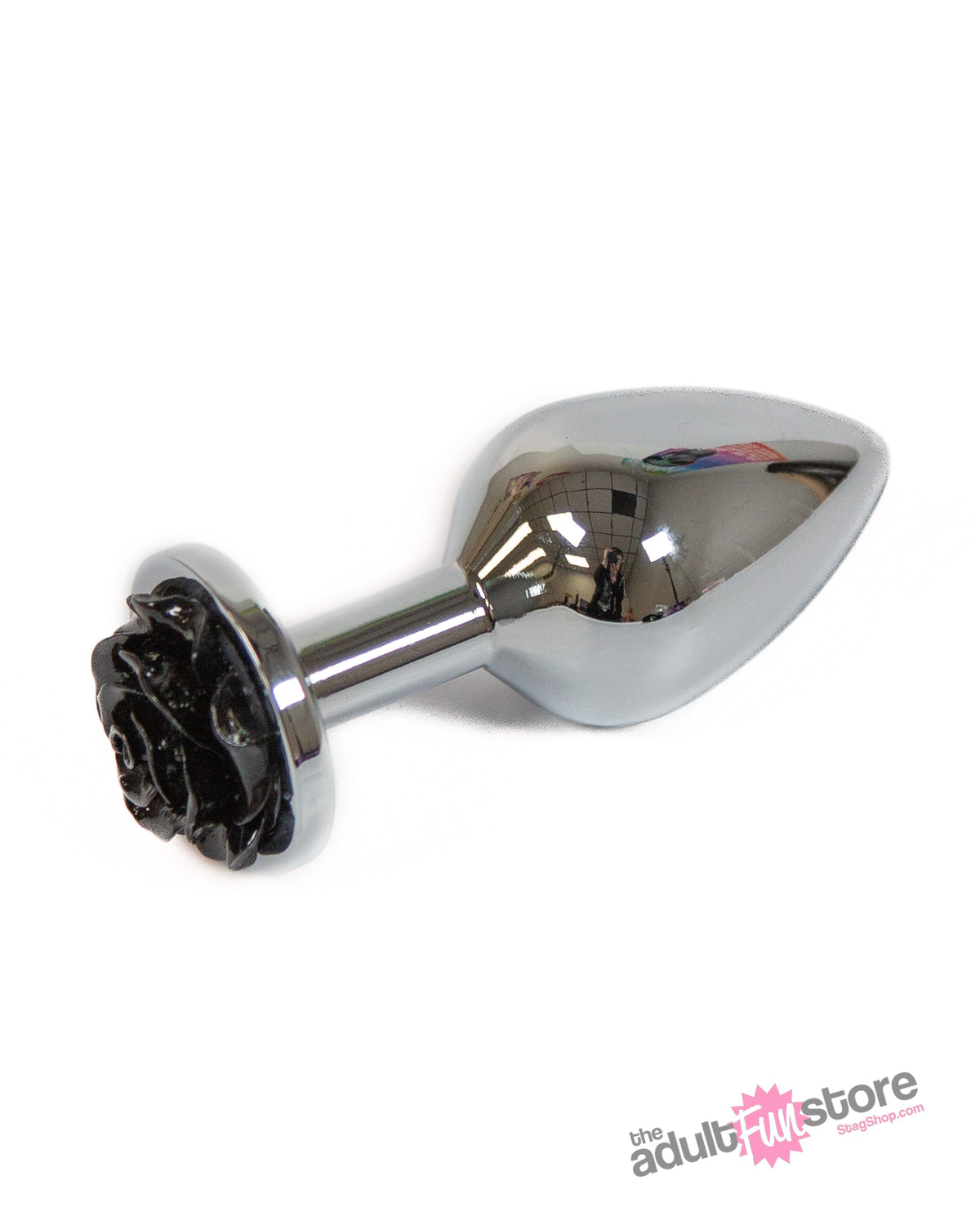 NS Novelties - Rear Assets - Aluminum Rose Butt Plug - Silver/Black - Medium - 3.5 Inch Sex Toy - Tophatter Daily Deals