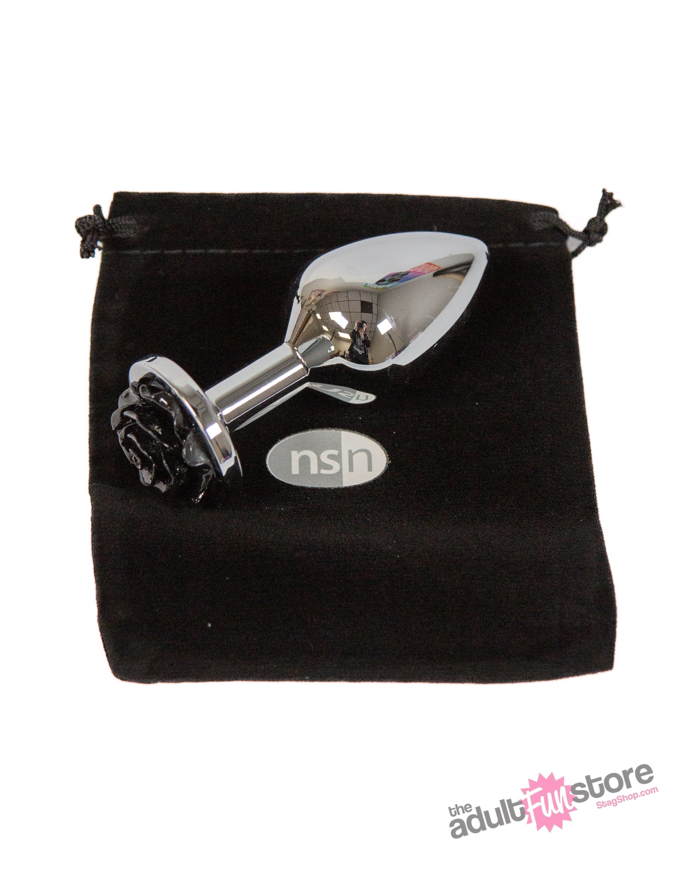 NS Novelties - Rear Assets - Aluminum Rose Butt Plug - Silver/Black - Medium - 3.5 Inch Sex Toy - Tophatter Daily Deals