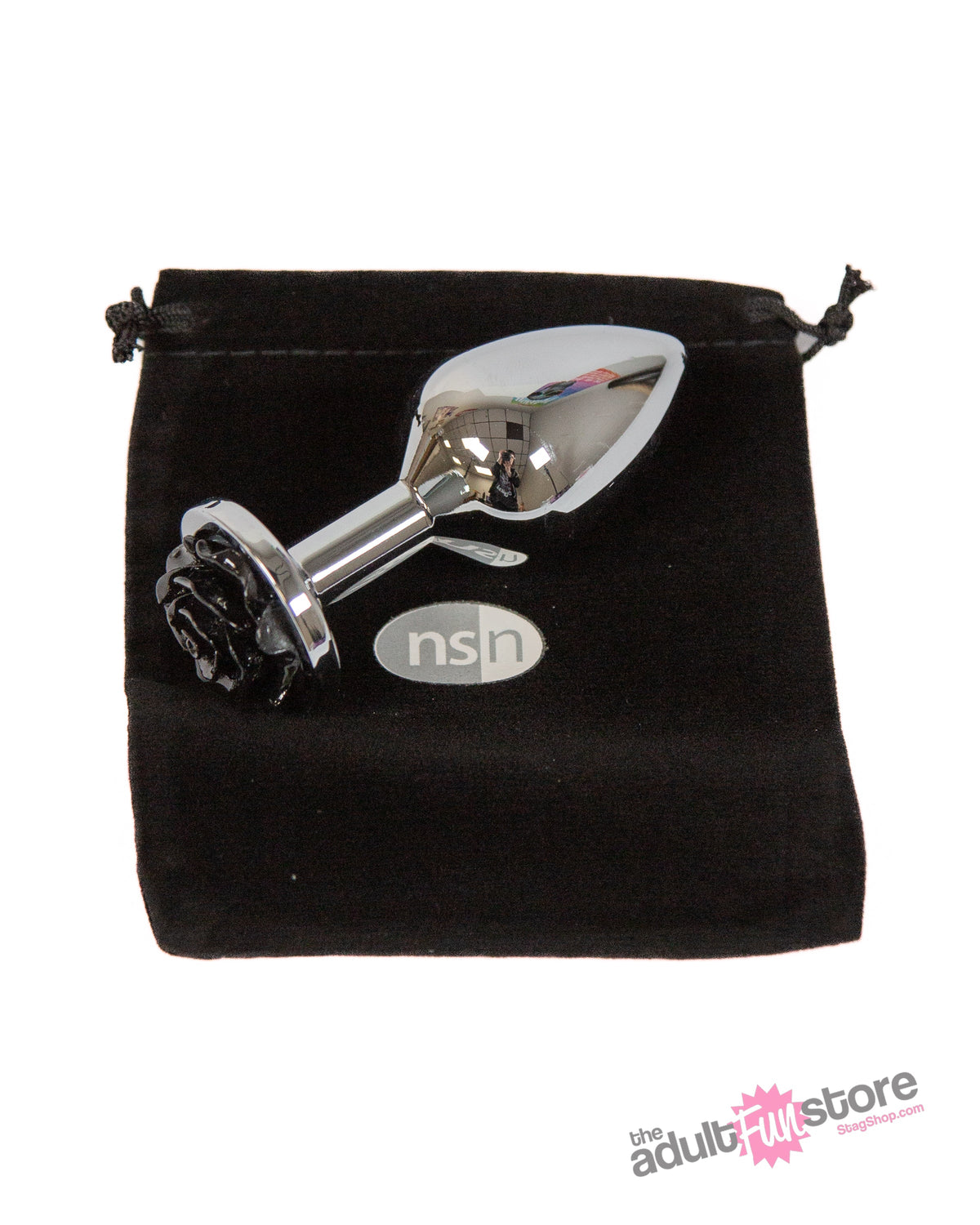 NS Novelties - Rear Assets - Aluminum Rose Butt Plug - Silver/Black - Medium - 3.5 Inch Sex Toy - Tophatter Daily Deals