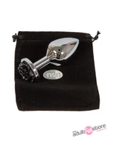 NS Novelties - Rear Assets - Aluminum Rose Butt Plug - Silver/Black - Medium - 3.5 Inch Sex Toy - Tophatter Daily Deals