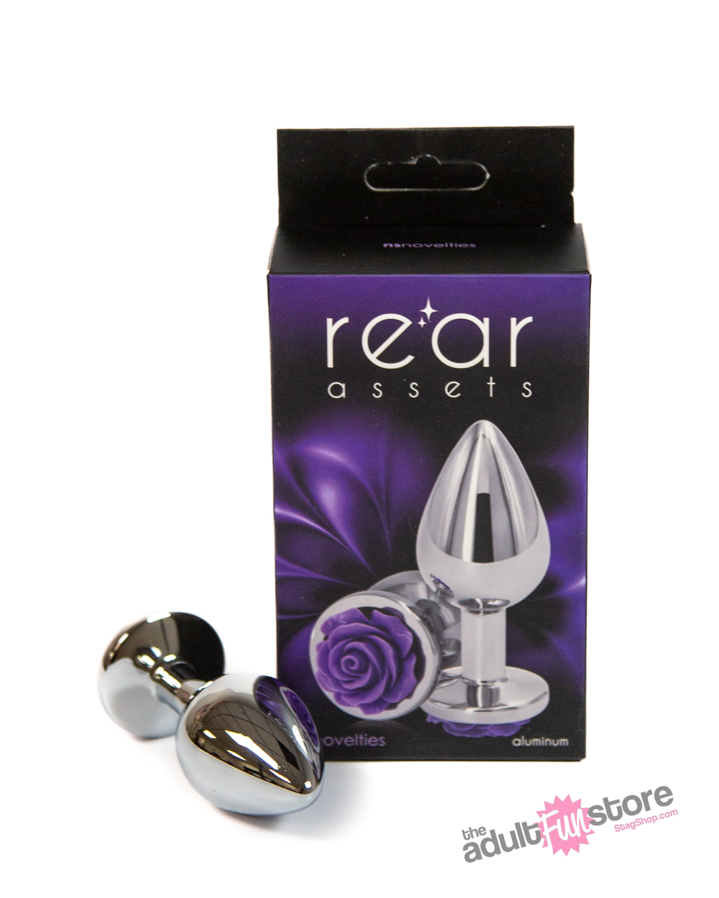 NS Novelties - Rear Assets - Aluminum Rose Butt Plug - Silver/Purple - Medium - 3.5 Inch Sex Toy - Tophatter Daily Deals