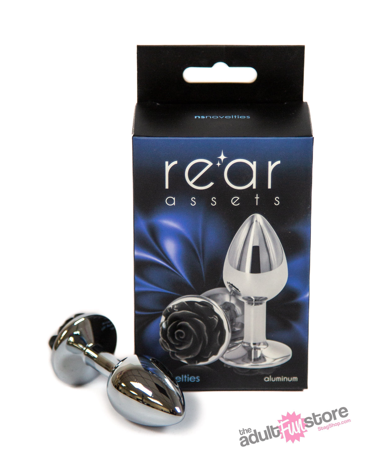 NS Novelties - Rear Assets - Aluminum Rose Butt Plug - Black/Silver - Small - 3 inch Sex Toy - Tophatter Daily Deals