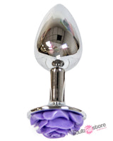 NS Novelties - Rear Assets - Aluminum Rose Butt Plug - Purple/Silver - Small - 3 Inch Sex Toy - Tophatter Daily Deals