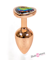 NS Novelties - Rear Assets - Aluminum Heart Butt Plug - Rose Gold/Rainbow - 2.75 Inch Sex Toy - Tophatter Daily Deals