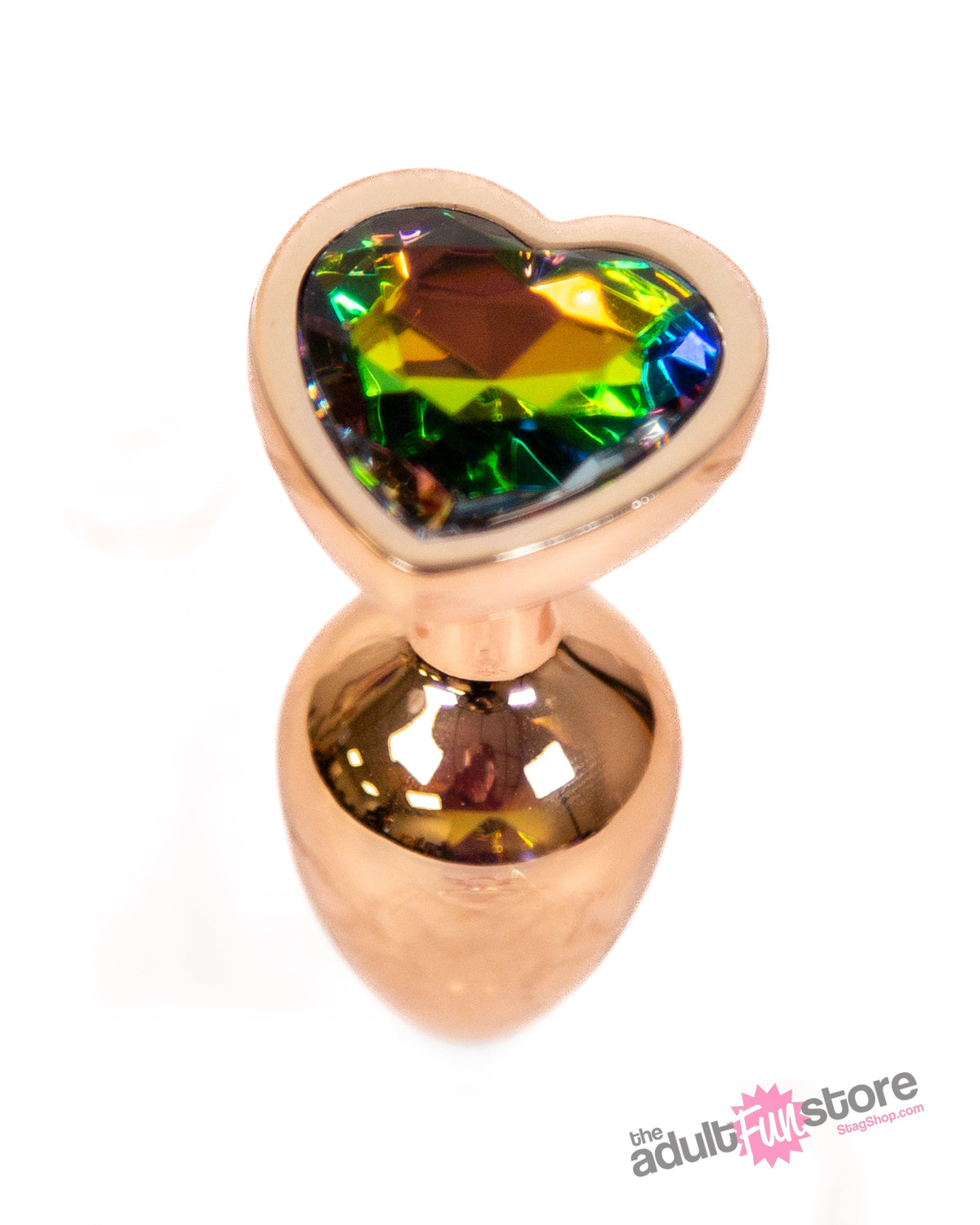 NS Novelties - Rear Assets - Aluminum Heart Butt Plug - Rose Gold/Rainbow - 2.75 Inch Sex Toy - Tophatter Daily Deals