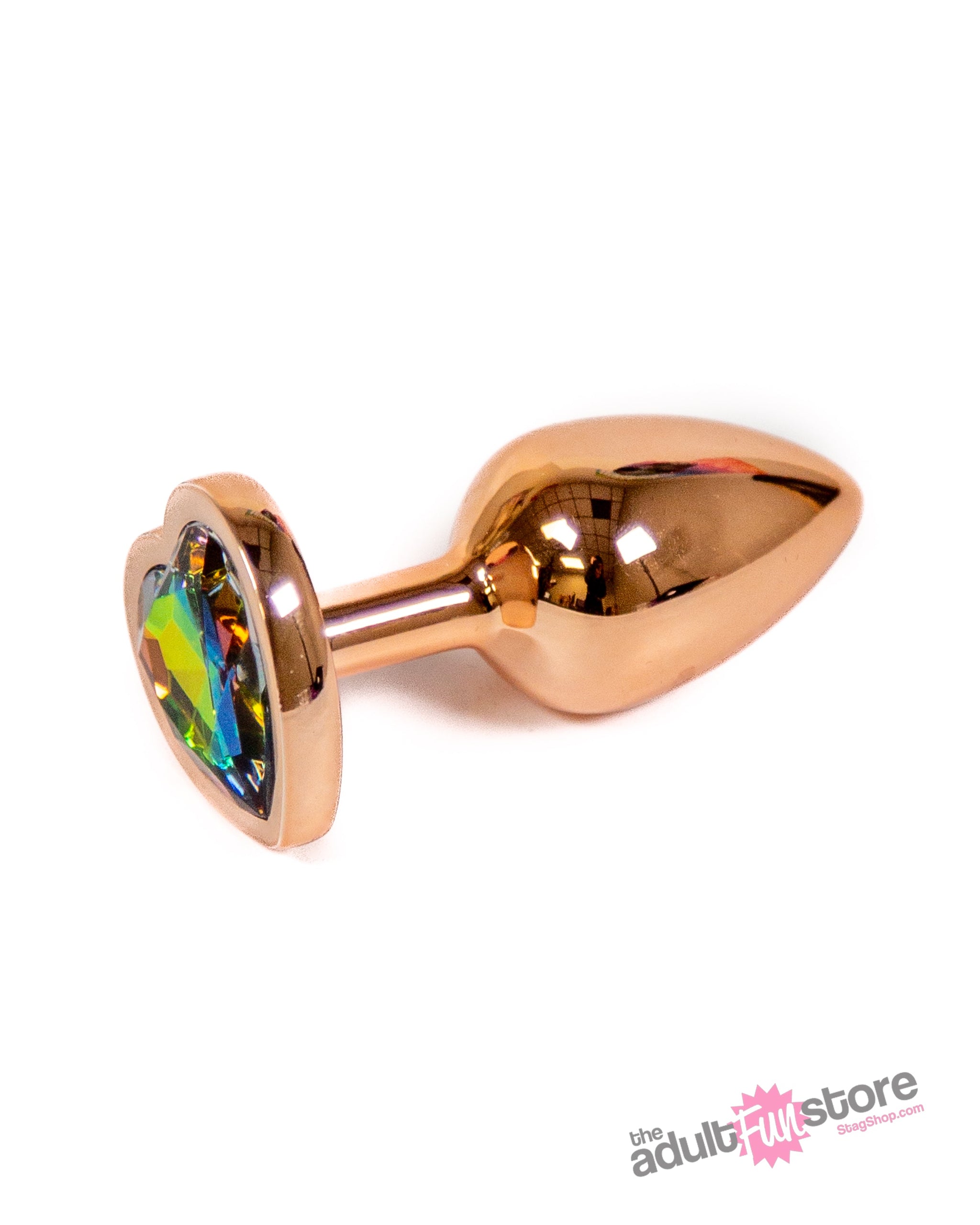 NS Novelties - Rear Assets - Aluminum Heart Butt Plug - Rose Gold/Rainbow - 2.75 Inch Sex Toy - Tophatter Daily Deals