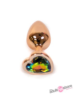NS Novelties - Rear Assets - Aluminum Heart Butt Plug - Rose Gold/Rainbow - 2.75 Inch Sex Toy - Tophatter Daily Deals