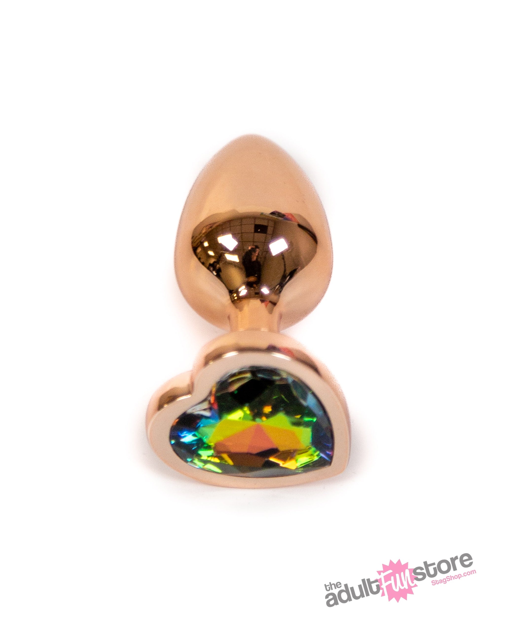 NS Novelties - Rear Assets - Aluminum Heart Butt Plug - Rose Gold/Rainbow - 2.75 Inch Sex Toy - Tophatter Daily Deals